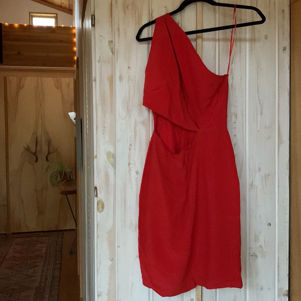 maurie + eve one-shoulder cutout dress